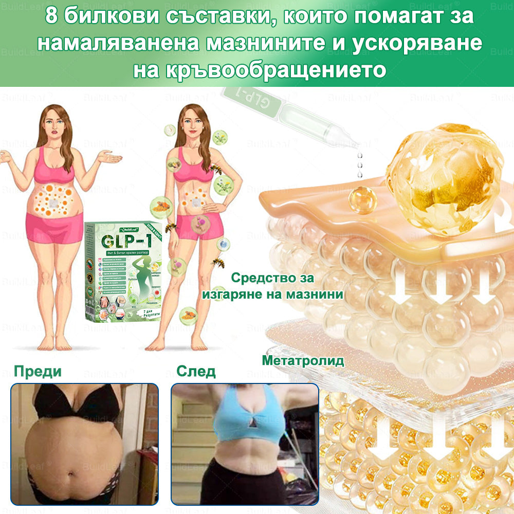 👩‍🔬 Buildleaf® GLP-1 8-в-1 Фит & Витал орален разтвор | Само веднъж на ден. Видими резултати само за 7 дни. | За затлъстяване и контрол на теглото, сърдечно-съдово здраве, диабет, сънна апнея, здраве на червата, проблеми със ставите и други.