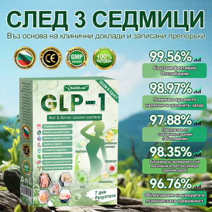 👩‍🔬 Buildleaf® GLP-1 8-в-1 Фит & Витал орален разтвор | Само веднъж на ден. Видими резултати само за 7 дни. | За затлъстяване и контрол на теглото, сърдечно-съдово здраве, диабет, сънна апнея, здраве на червата, проблеми със ставите и други.